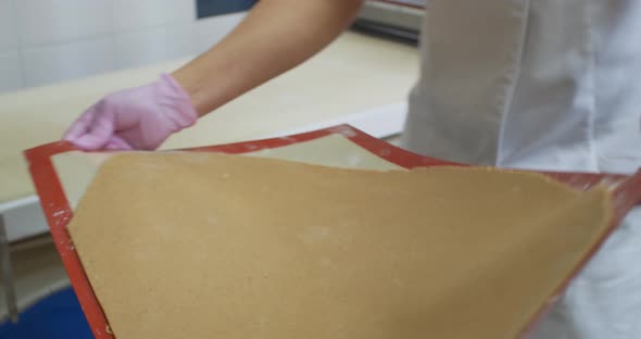 Bakery Footage Confectioner Putting Some Fresh Gingerbread Dough on the Table