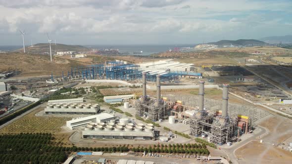 Aerial View of Large Industrial Gas Power Plant in Countryside