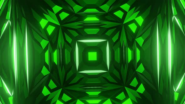 Rotating Abstract Animation of Emerald Cube with Line Patterns