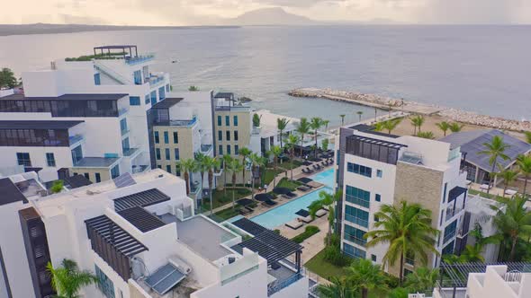 Modern architecture of The Ocean Club seafront resort, Playa Imbert, Caribbean