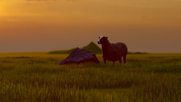 Lonely Sheep and Sunset View