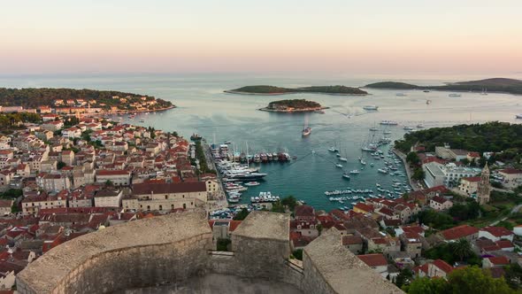 Day to Night Time Lapse of Hvar Town, Croatia.