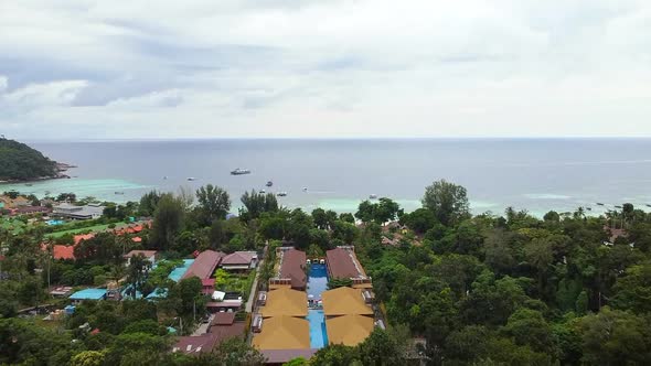 Drone View of Resort on Tropical Island with Blue Ocean Summer Vacation