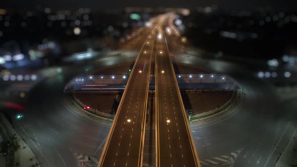 4K footage : aerial view from a drone flying over roundabout