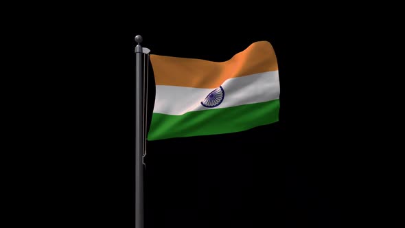 India Flag On Flagpole With Alpha Channel