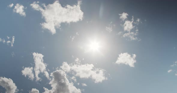 Bright Beautiful Sun in a Blue Sky with White Clouds