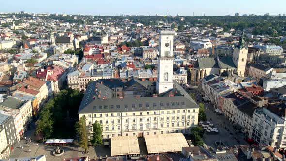 City Hall with Clock Tower at the Lviv City Center