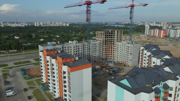 Aerial View Of The New Urban Development. New Houses Are Being Built.