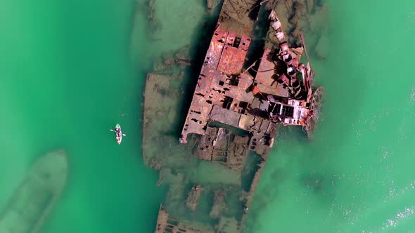 Bird's Eye View of Tangalooma Shipwrecks in Brisbane Australia in the Summer