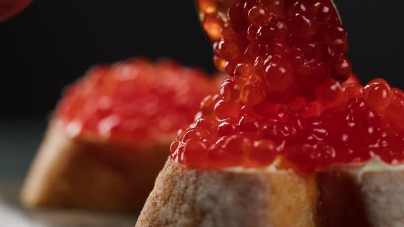 Red Caviar Sandwiches Closeup