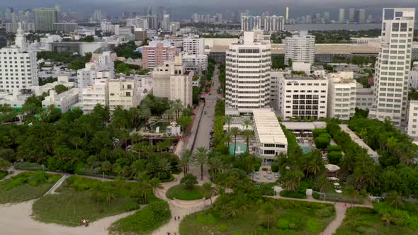 Aerial Flying Towards The Redbury Hotel Miami Beach Fl