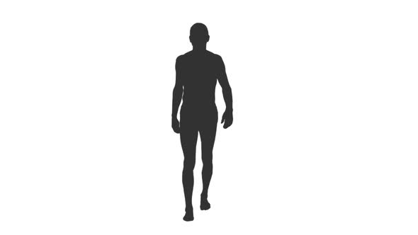 Silhouette of Young Topless Man Walking in Swim Trunks