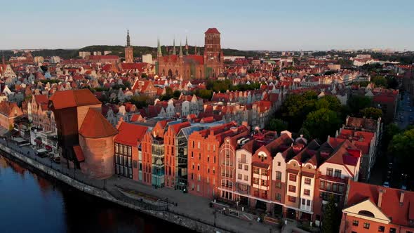 Gdansk, Poland. Beautiful Old Buildings at the Bank of Motlawa River