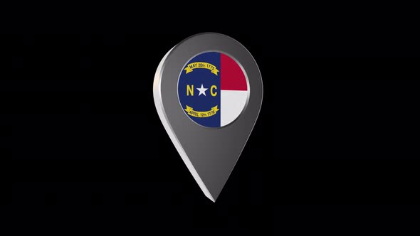 3d Animation Map Navigation Pointer With North Carolina Flag With Alpha Channel - 4K
