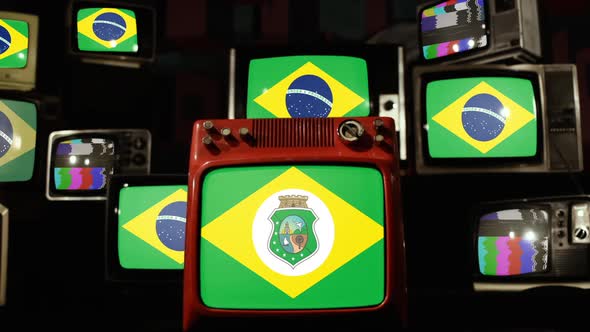 Flag of Ceara and Brazil Flags on Retro TVs.