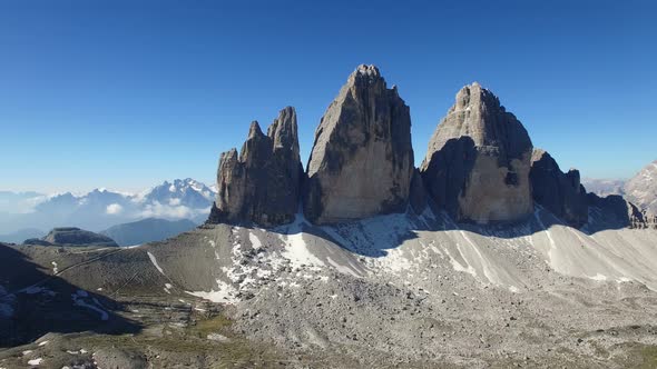 Drone view on Dolomite alps at the National Park Tre Cime Di Lavaredo