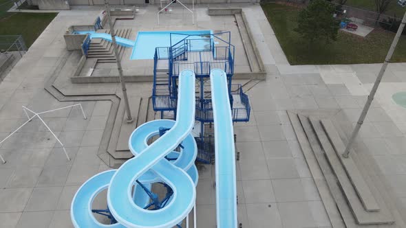 Aerial view of pool slides in Anderson Park in Kenosha, Wisconsin.