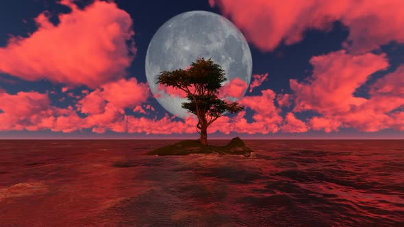 Trees grow in the middle of the sea at night when the moon is full