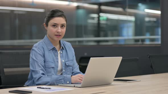 No Gesture By Indian Woman with Laptop