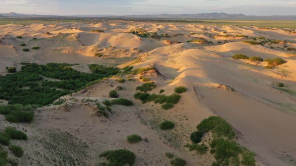 Aerial View of Sand Dunes at Sunrise in Mongolia