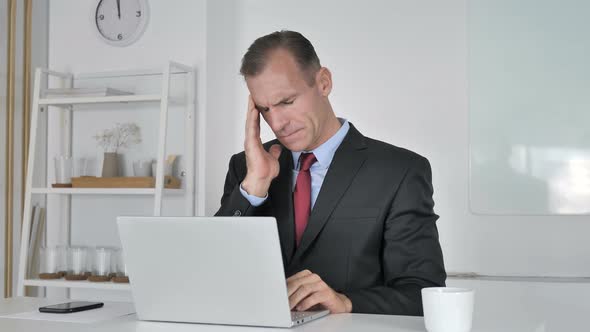 Headache, Middle Aged Businessman with Head Pain