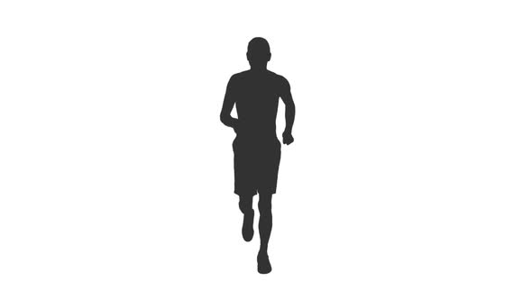 Silhouette of Shirtless Young Man Jogging in Shorts