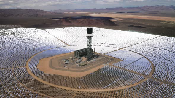 Panoramic View at Solar Power Tower.  Aerial alt