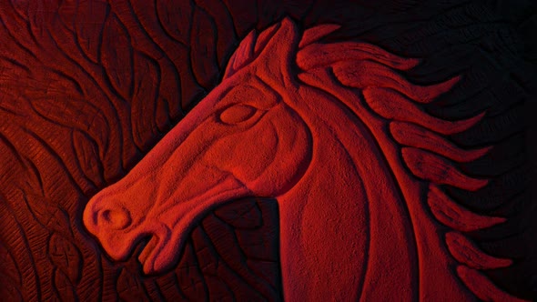 Medieval Red Horse Stone Carving In Candlelight alt