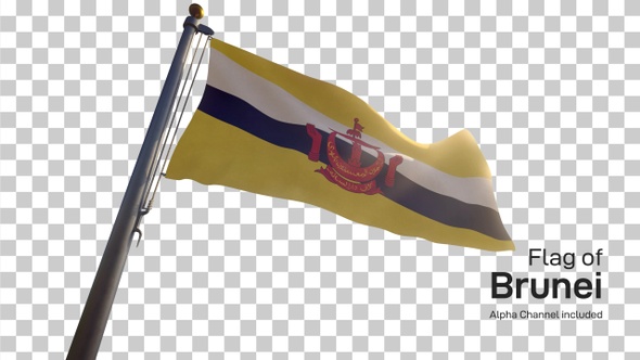 Brunei Flag on a Flagpole with Alpha-Channel