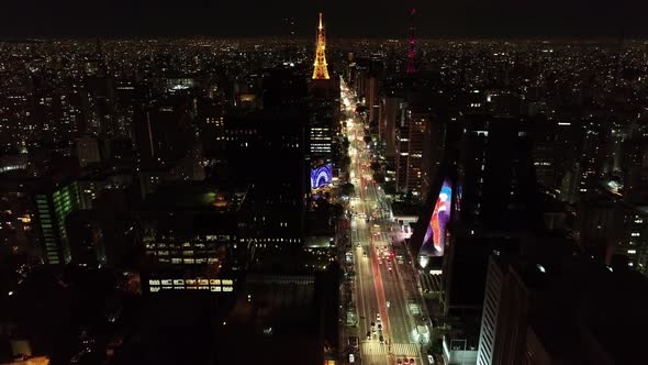 Night downtown Sao Paulo Brazil. Downtown district at night life scenery.