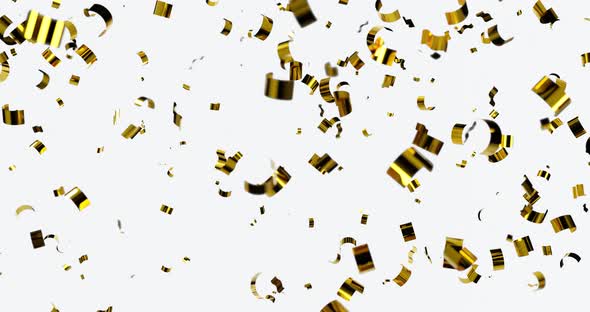 Golden confetti party. Gold confetti on a white background