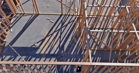 Aerial View of Masonry Brick Builders are Building Walls in Elevator Shaft on Under Construction