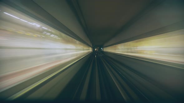 Timelapse Point Of View Fast Underground Train Riding In Tunnel Of Modern City