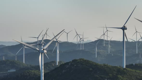 Wind Turbines in mountain during sunset