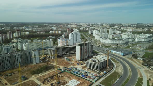 Large construction site. Construction of modern multi-storey residential buildings