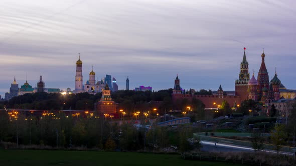 Evening view of Moscow kremlin and Saint Basil's Cathedral