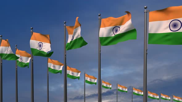 The India Flags Waving In The Wind  - 4K