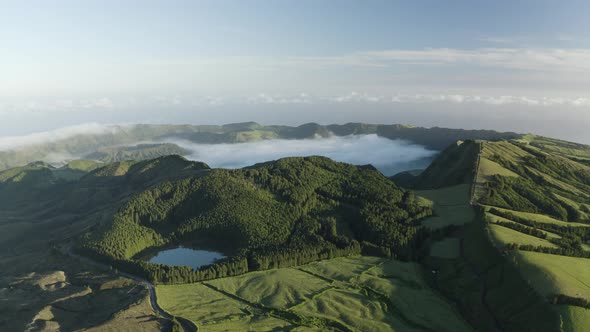 Aerial view of Lagoa das Eguas, Azores, Portugal.