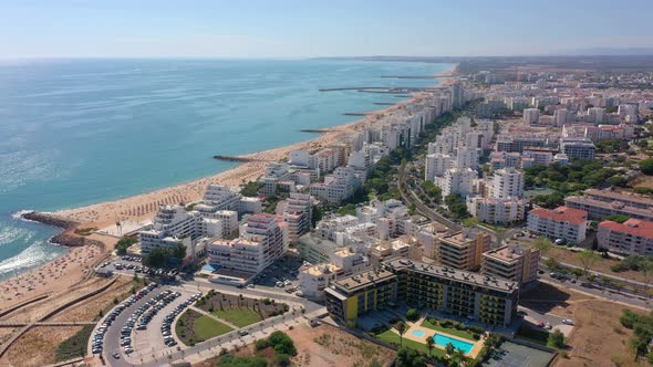 Drone Footage Shooting the Tourist Town of Quareira on the Shores of the Atlantic Ocean Beaches with