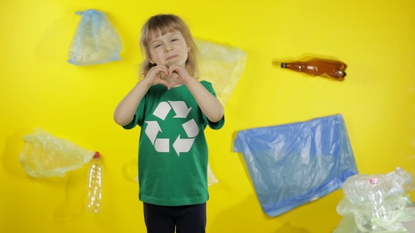 Girl Activist Holding Poster Love Your Mother Earth. Plastic Nature Pollution