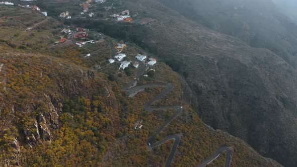 View From the Height on the Surface of the Island of Tenerife - Mountain Village, Winding Road