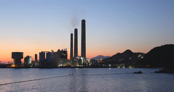 Power station in Hong Kong under sunset 