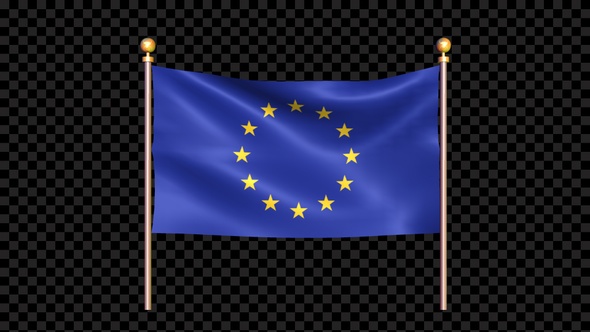 Flag Of European Union Waving In Double Pole Looped