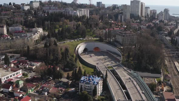 Car Traffic on City Highway From Drone Above