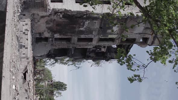 Vertical Video of a House Destroyed By the War in Ukraine