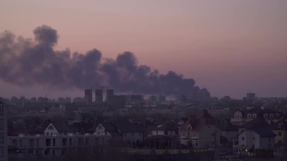 Houses are on Fire in Kyiv After a Rocket Attack