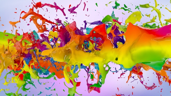 Multicolored Paint Splashes Collide