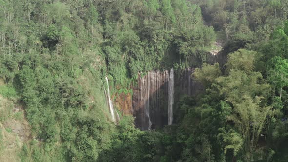 Aerial View of Tropical Waterfall in Forest