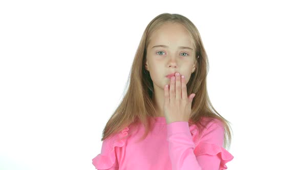 Child Sends an Air Kiss, White Background