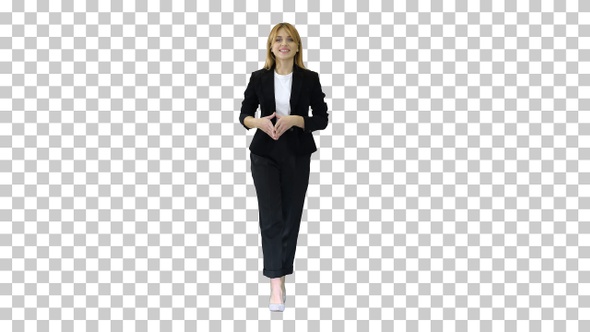 Young Successful Businesswoman Walking and Smiling, Alpha Channel